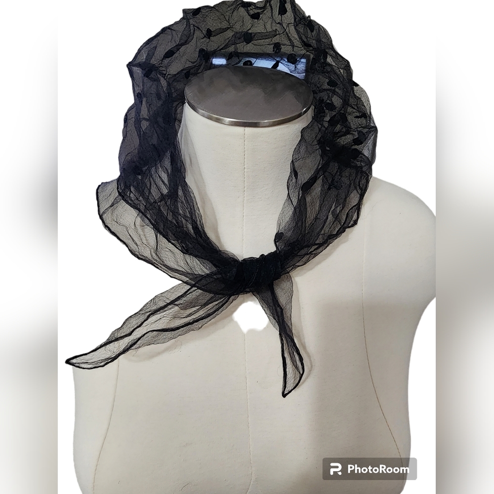 Vintage Black Polka Dot Nylon Scarf